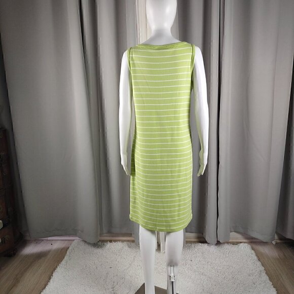 Lauren Ralph Lauren Womens 100% Cotton Green White Striped Midi Dress Size M - Picture 3 of 10